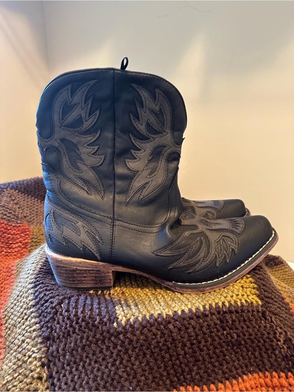 Roper Women's Amelia Eagle Overlay Black Western Cowboy Boots 9 Cowgirl Rodeo